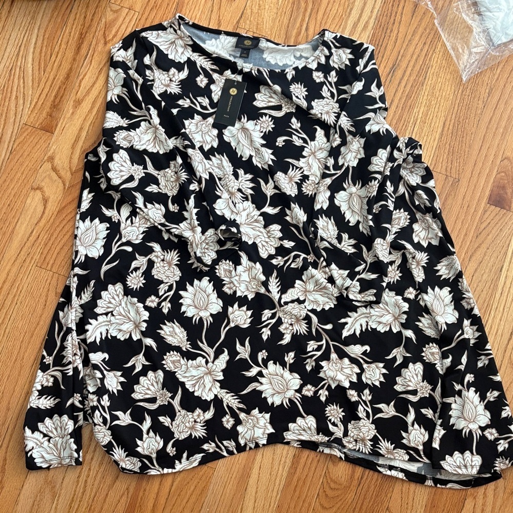 JM Collection Black and Cream Floral Blouse